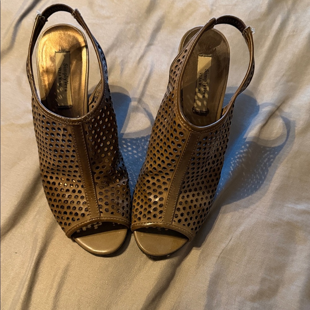 Simply Vera Vera Wang Brown Perforated Peep-Toe Slingback Heels